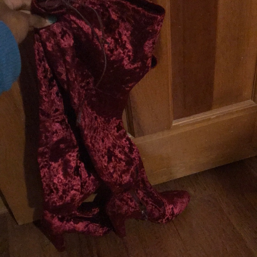 Burgundy thigh high boots